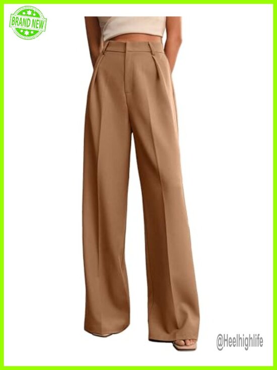 Pants - Wide Leg Dress Pants High Waist Business Casual Palazzo Trousers with Pockets
